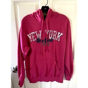 Point Sportswear Women's Pullover Hoodie New York 1788 Logo Pink Cotton Blend M